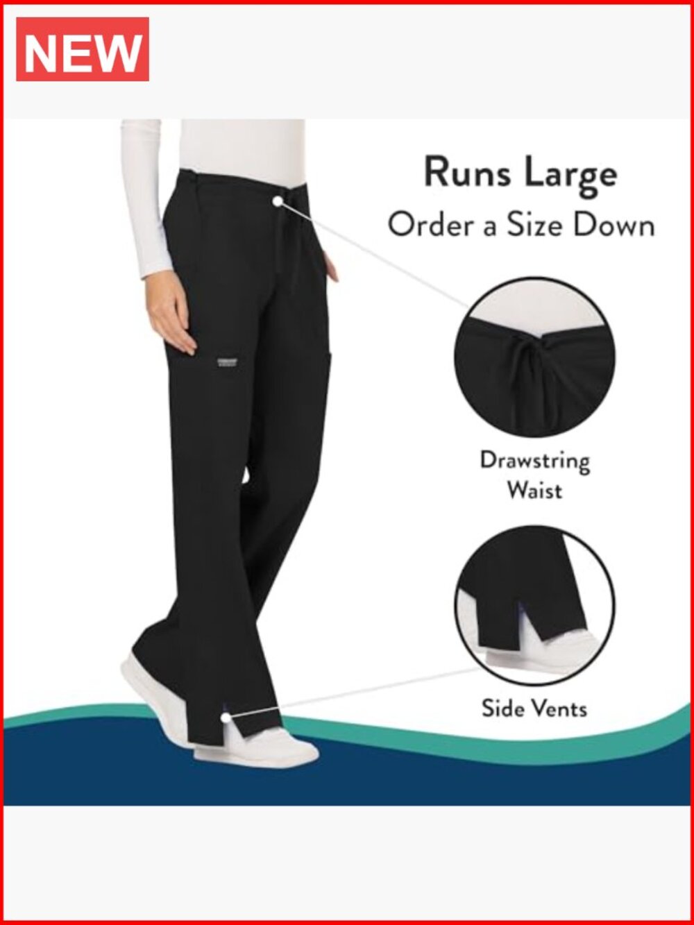 Mid Rise Moderate Flare Drawstring Scrub Pants - Picture 3 of 7